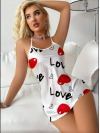 Love Desenli Saten Beyaz Gecelik