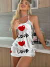 Love Desenli Saten Beyaz Gecelik