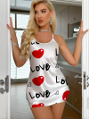 Love Desenli Saten Beyaz Gecelik