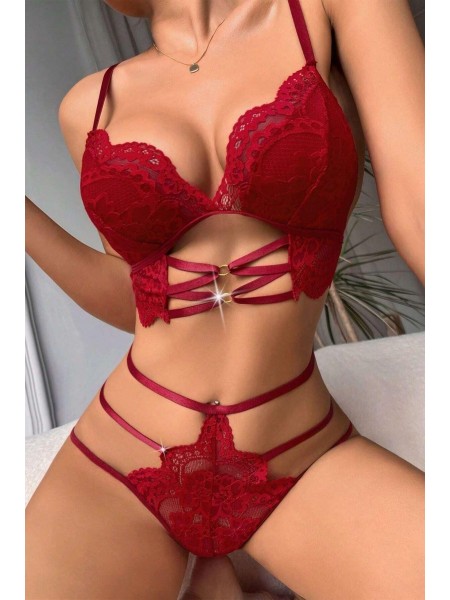 Bordo Dantelli Fantezi İç Çamaşır Takım